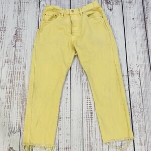 Levi’s 501 Yellow Jeans W32x26 Raw Hem Distressed Straight Y2K Color Denim